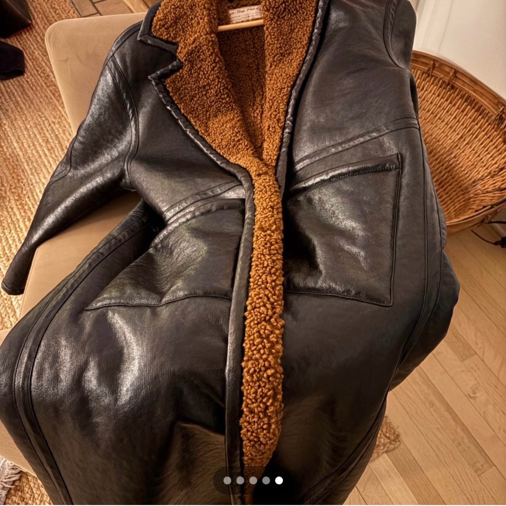 Free People Black leather/Teddy Jacket with Tan Lining